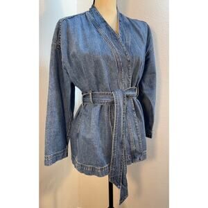 Madewell Denim Kimono Wrap Jacket Jean Tie Waist Belted Coat Robe Open Cardi M